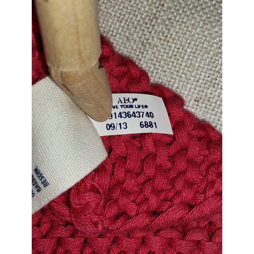American Eagle Outfitters Red Knit Beanie 100% Cotton Cuffed Winter Hat 6881 - Picture 3 of 4